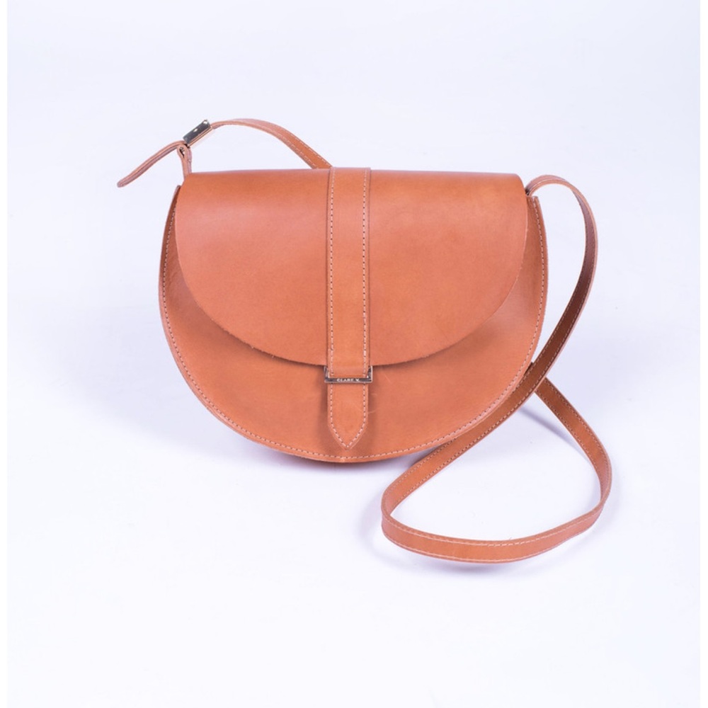 Clare V Tan Leather Half-Moon Crossbody Bag